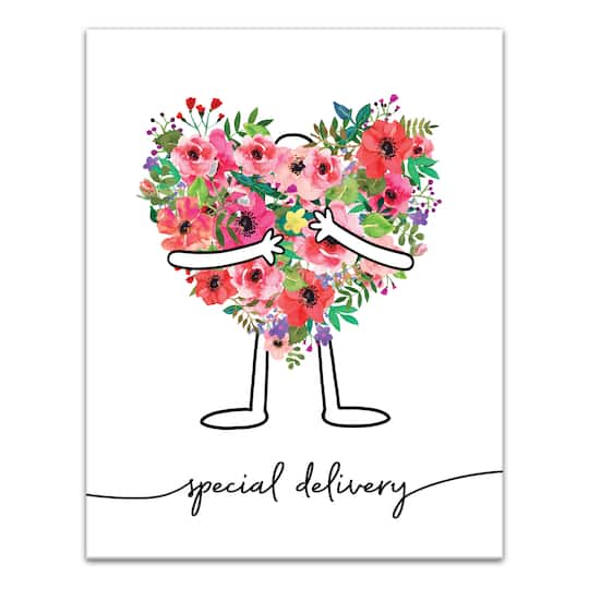 Special Delivery Heart Flower Bouquet Canvas Wall Art